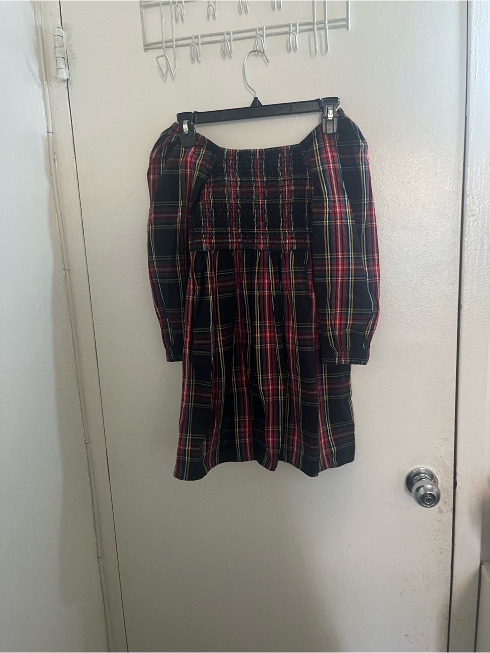 Crewcuts Black Smocked Dress with Multicolor Plaid Trim